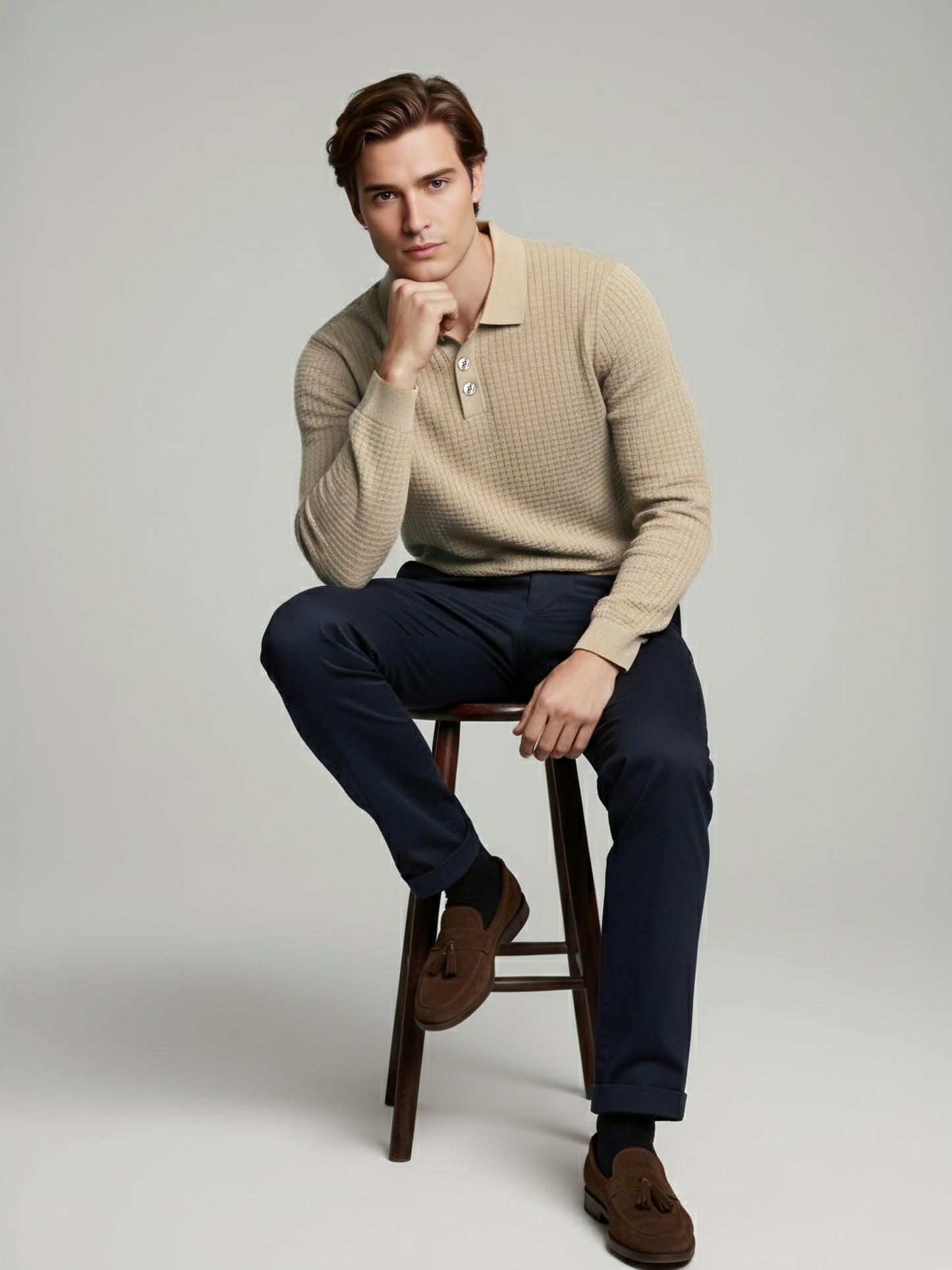 Celio* Men Beige Solid Regular Fit Cotton Sweaters
