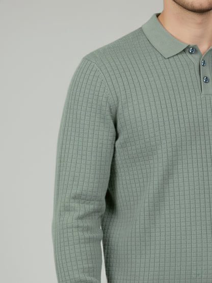 Celio* Men Green Solid Regular Fit Cotton Sweaters