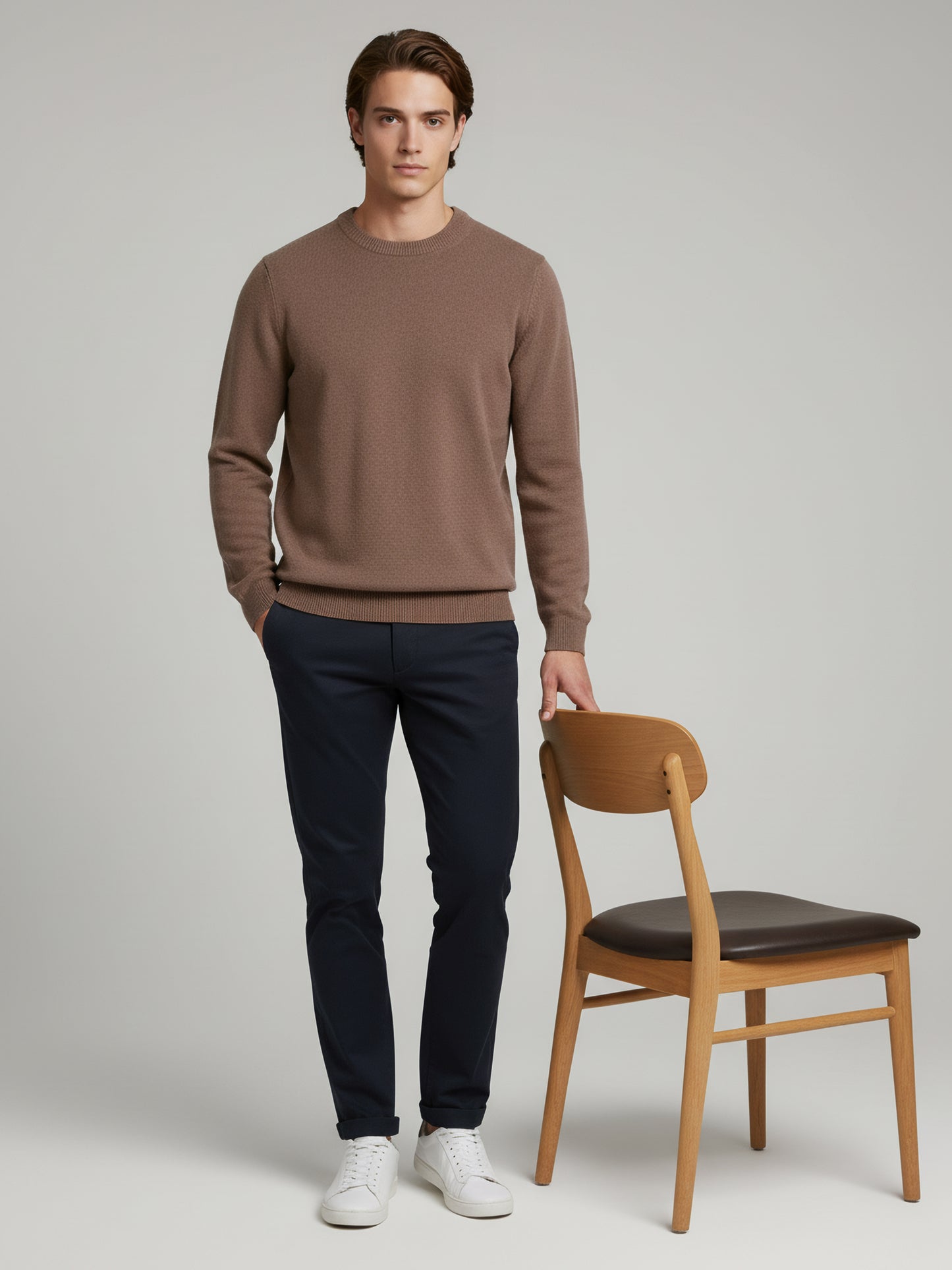 Celio* Men Brown Solid Regular Fit Cotton Sweaters
