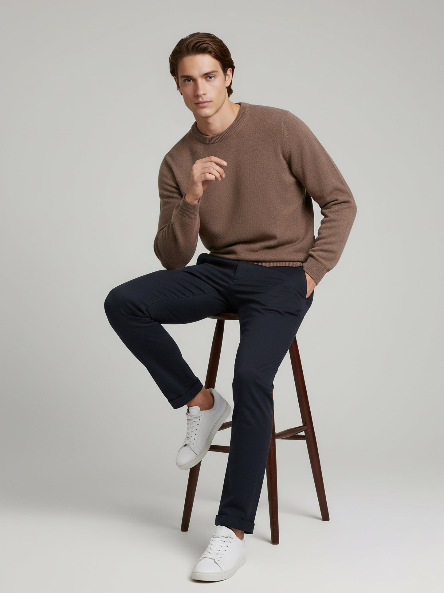 Celio* Men Brown Solid Regular Fit Cotton Sweaters
