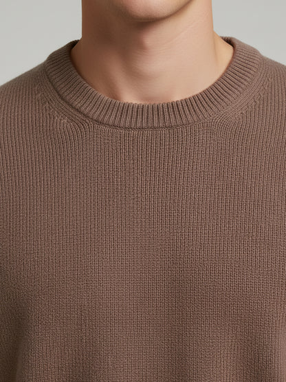 Celio* Men Brown Solid Regular Fit Cotton Sweaters