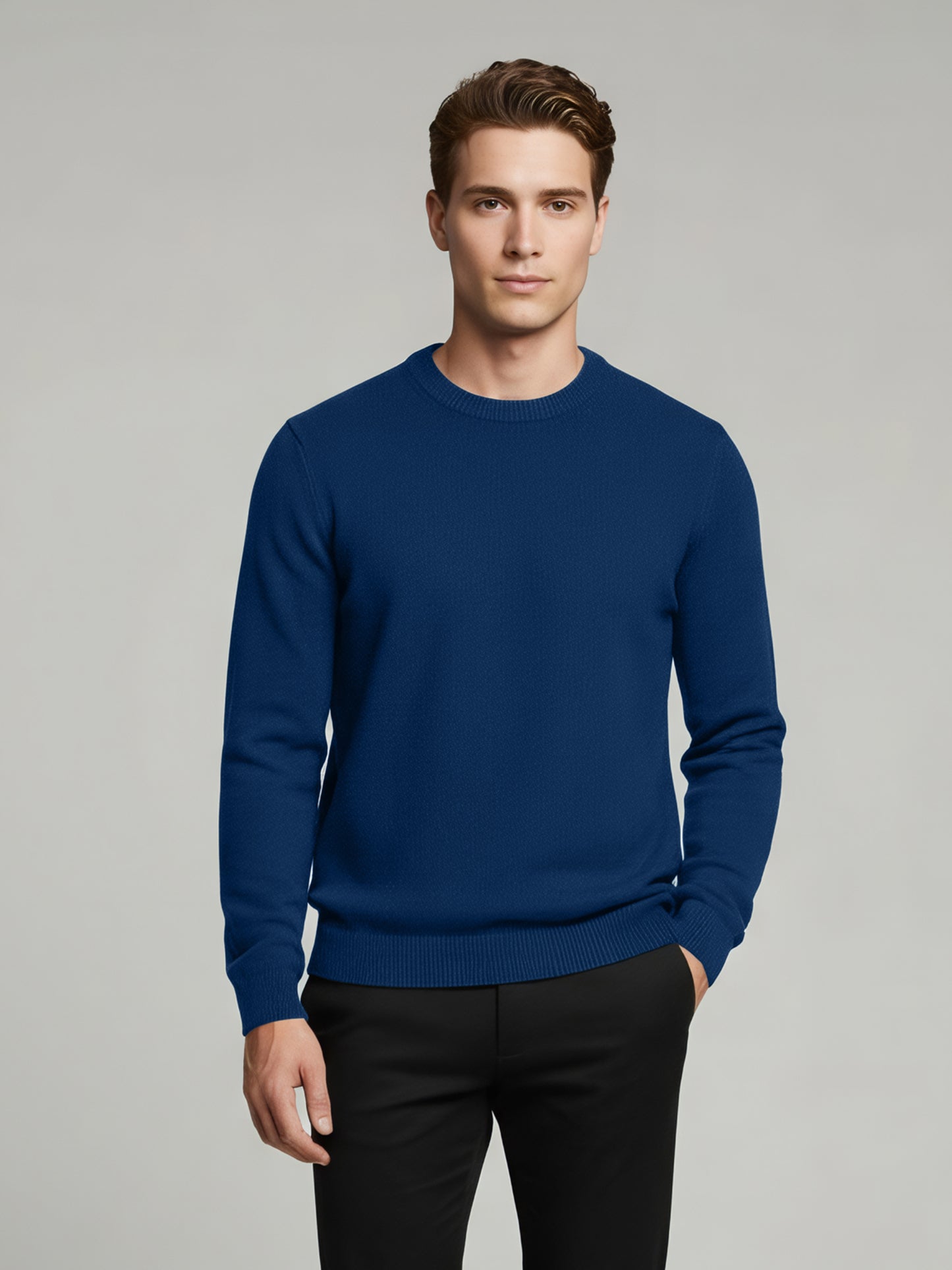 Celio* Men Blue Solid Regular Fit Cotton Sweaters