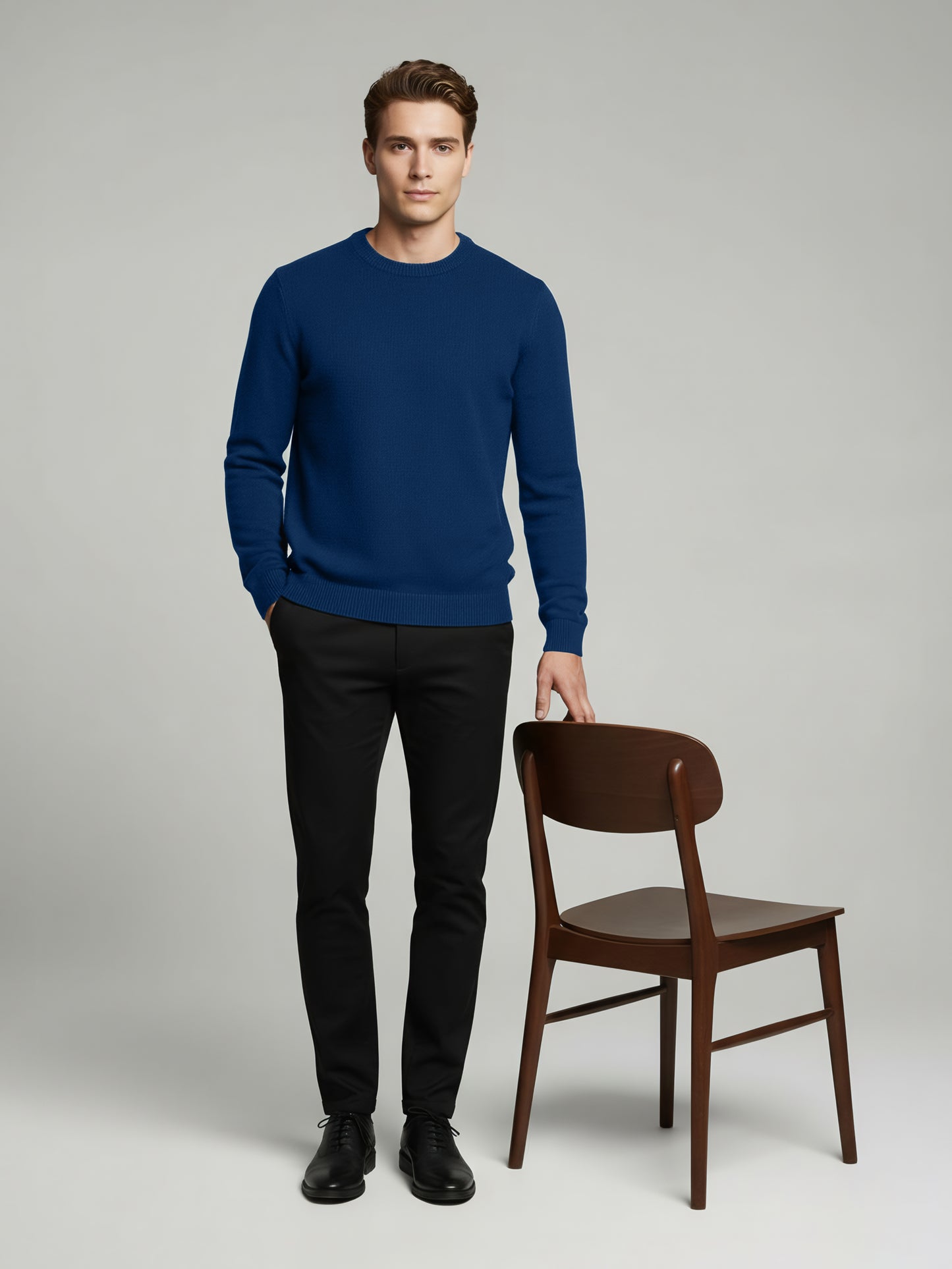 Celio* Men Blue Solid Regular Fit Cotton Sweaters