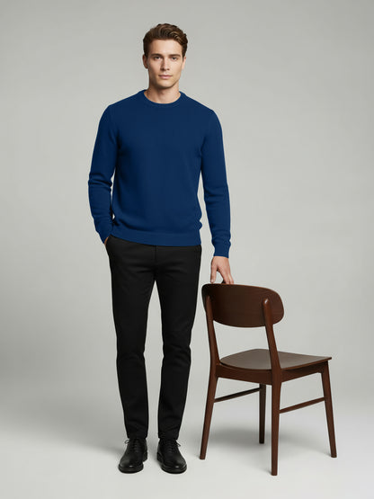 Celio* Men Blue Solid Regular Fit Cotton Sweaters