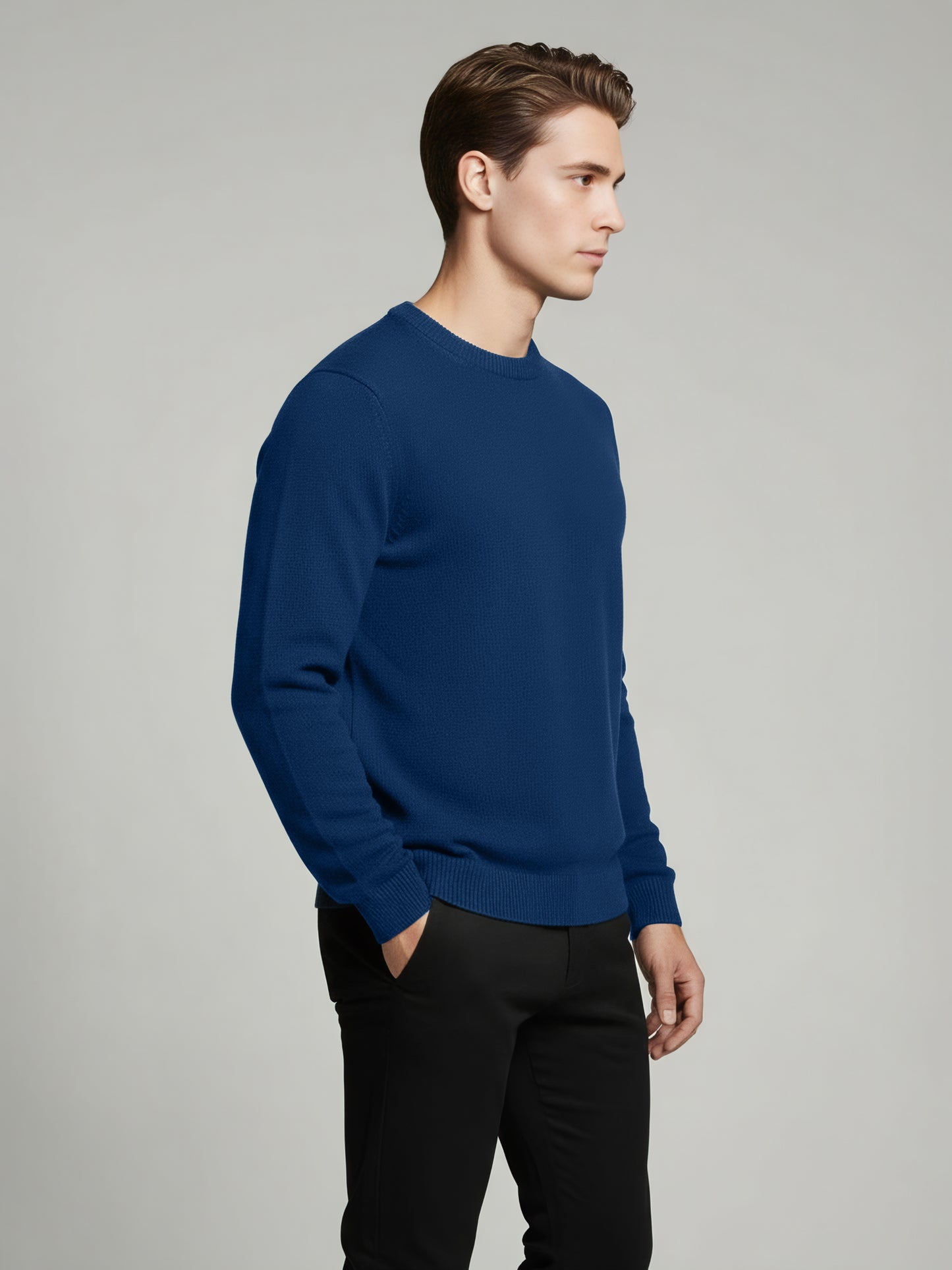 Celio* Men Blue Solid Regular Fit Cotton Sweaters