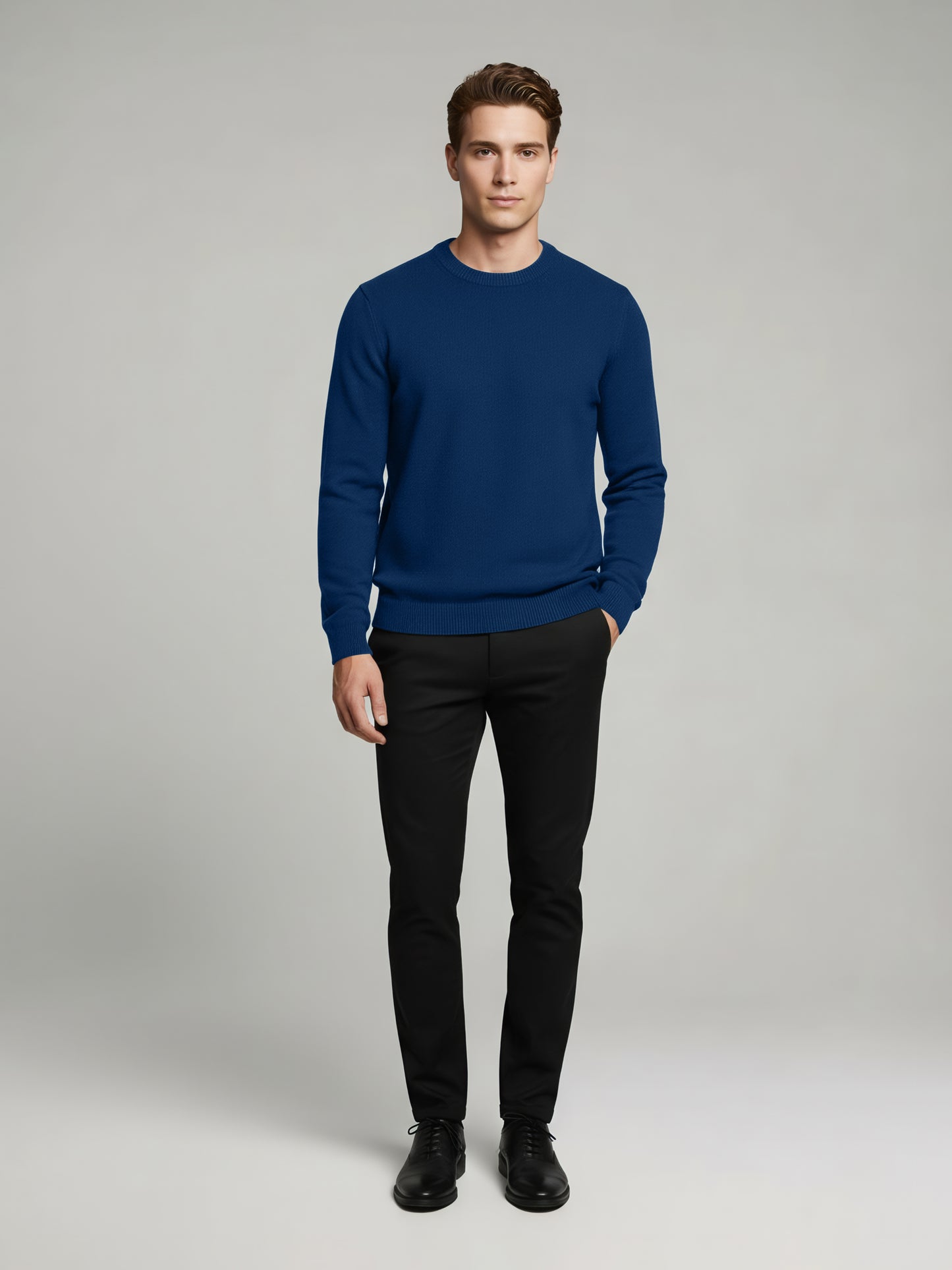 Celio* Men Blue Solid Regular Fit Cotton Sweaters