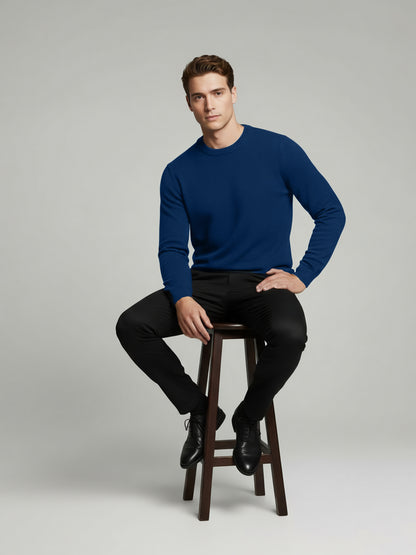 Celio* Men Blue Solid Regular Fit Cotton Sweaters