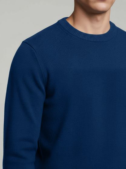 Celio* Men Blue Solid Regular Fit Cotton Sweaters