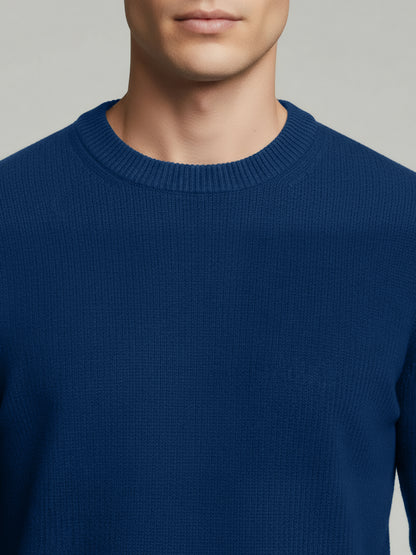 Celio* Men Blue Solid Regular Fit Cotton Sweaters