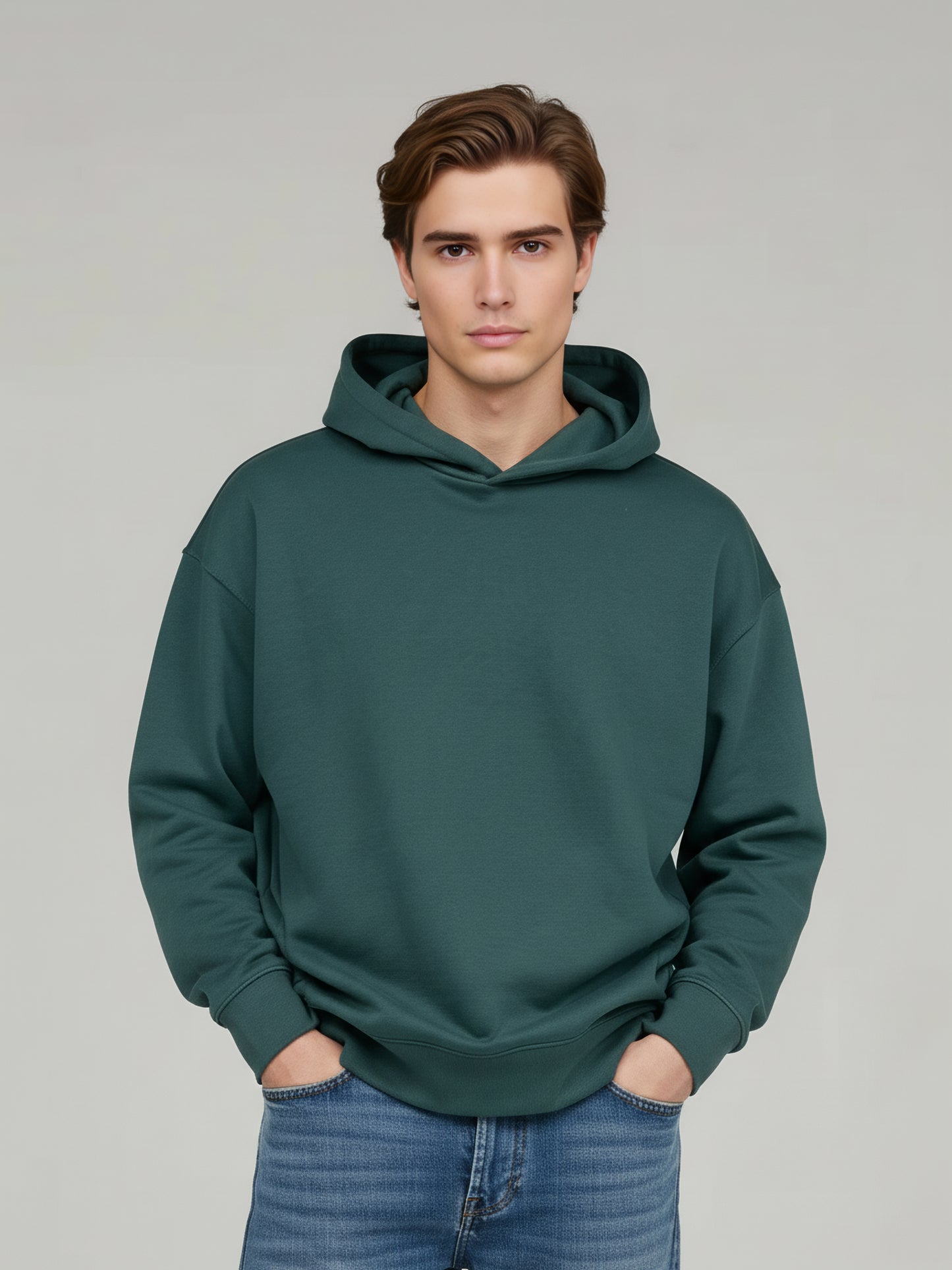 Celio Men Green Solid Oversize Cotton Sweatshirts