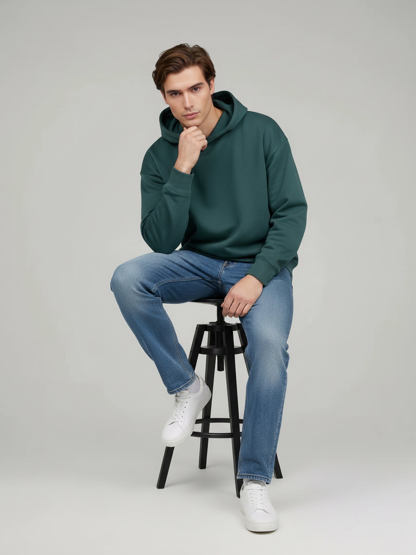Celio Men Green Solid Oversize Cotton Sweatshirts