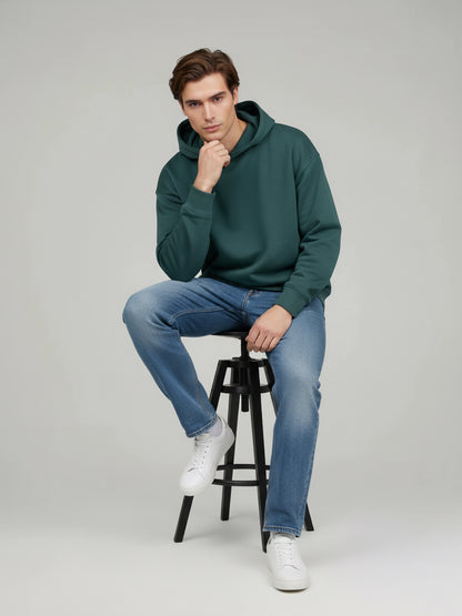 Celio Men Green Solid Oversize Cotton Sweatshirts