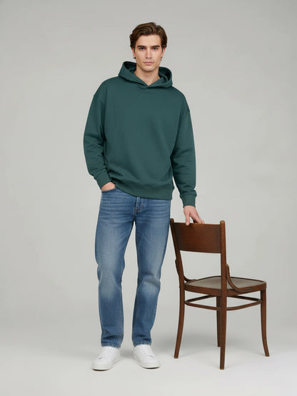 Celio Men Green Solid Oversize Cotton Sweatshirts