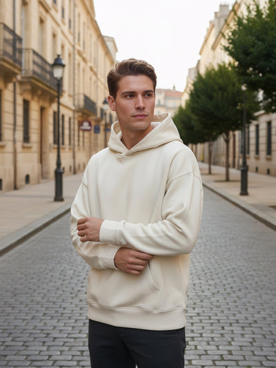 Celio* Men Cream Solid Oversize Cotton Sweatshirts