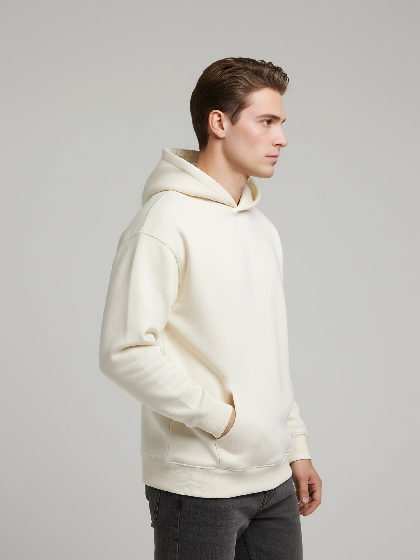 Celio Men Cream Solid Oversize Cotton Sweatshirts