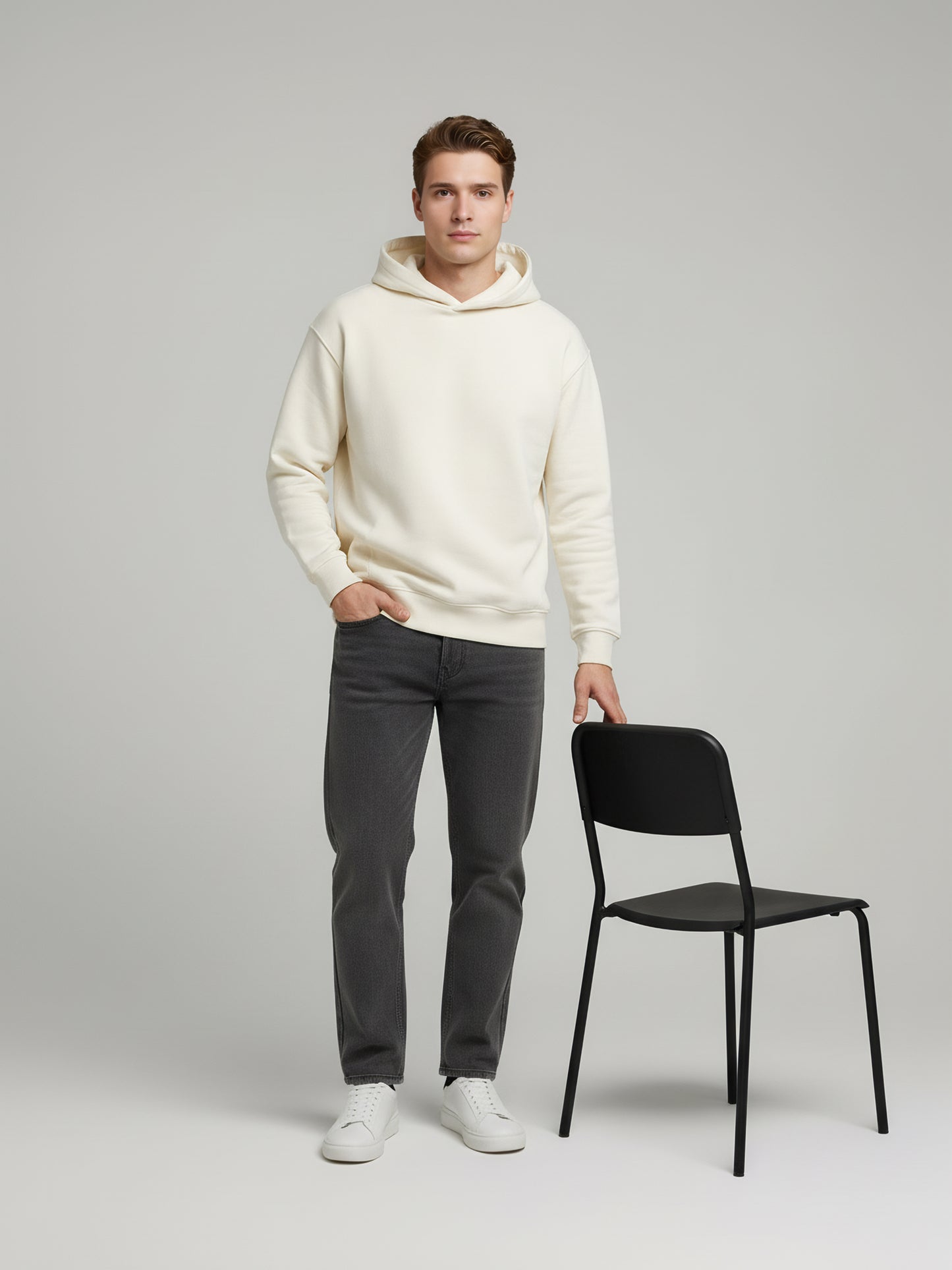 Celio Men Cream Solid Oversize Cotton Sweatshirts