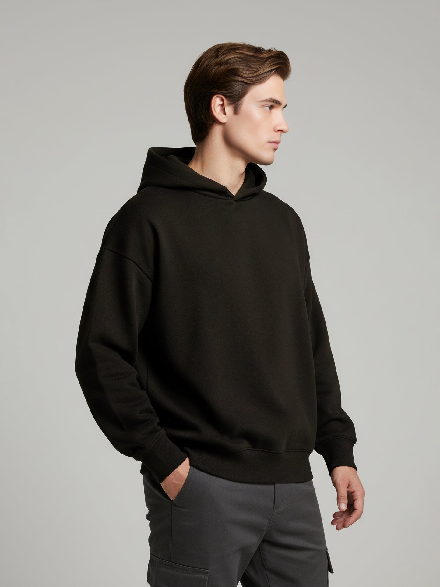Celio Men Black Solid Oversize Cotton Sweatshirts