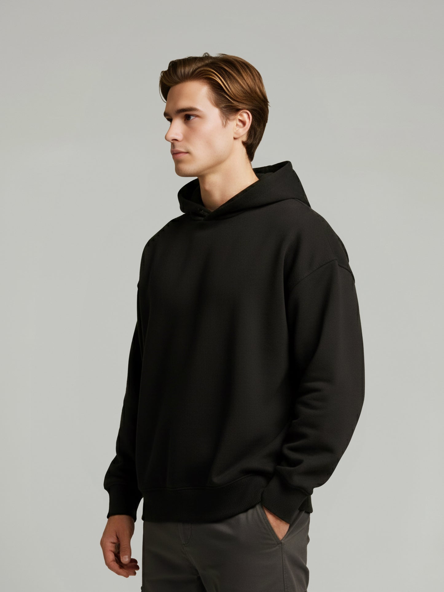 Celio Men Black Solid Oversize Cotton Sweatshirts