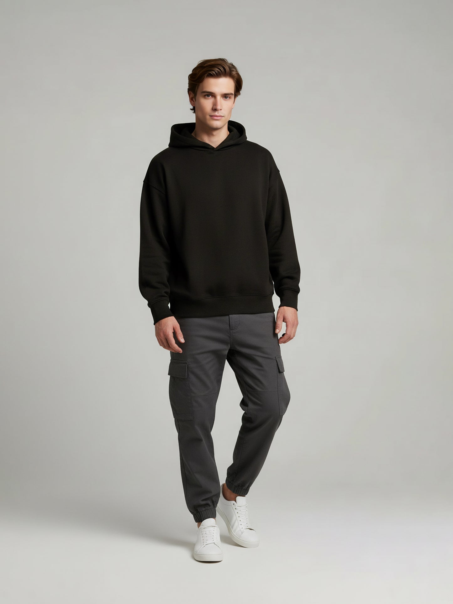 Celio Men Black Solid Oversize Cotton Sweatshirts