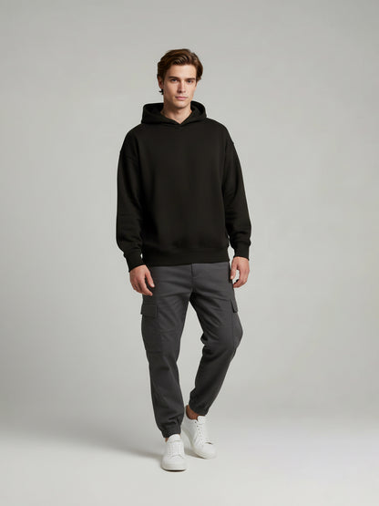 Celio Men Black Solid Oversize Cotton Sweatshirts