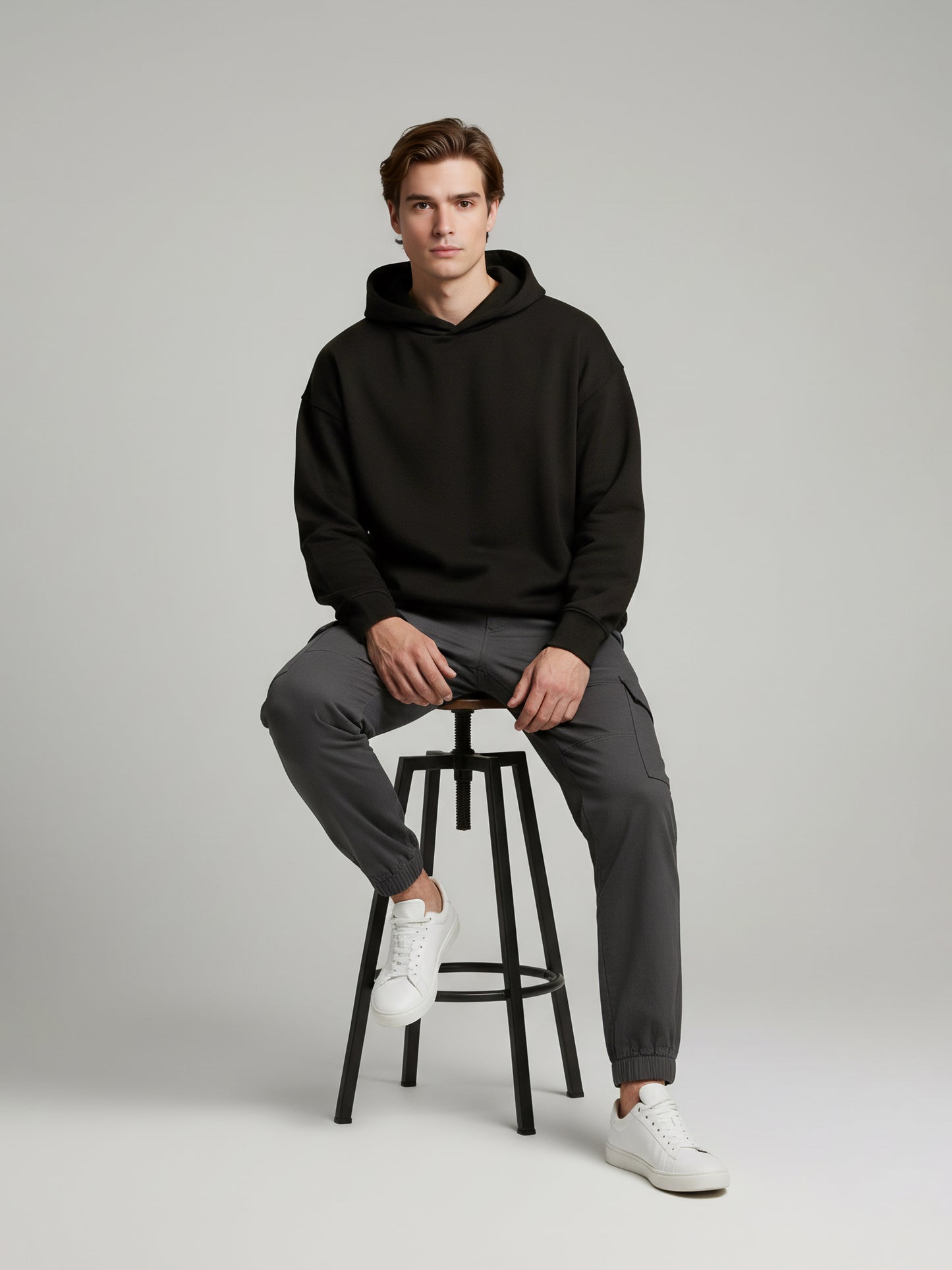 Celio Men Black Solid Oversize Cotton Sweatshirts
