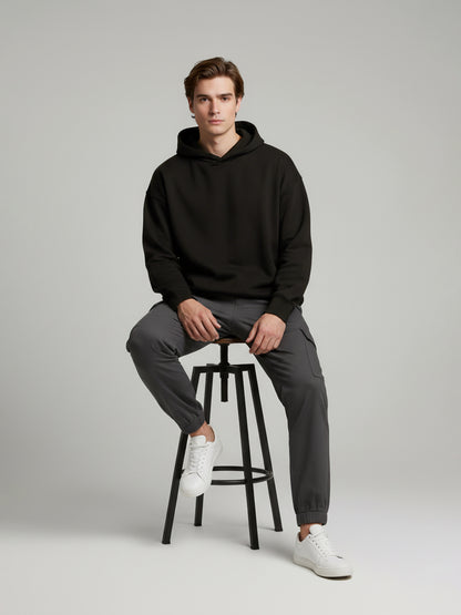 Celio Men Black Solid Oversize Cotton Sweatshirts