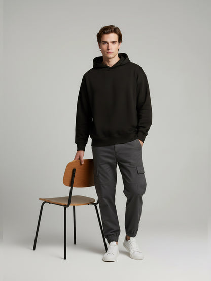 Celio Men Black Solid Oversize Cotton Sweatshirts