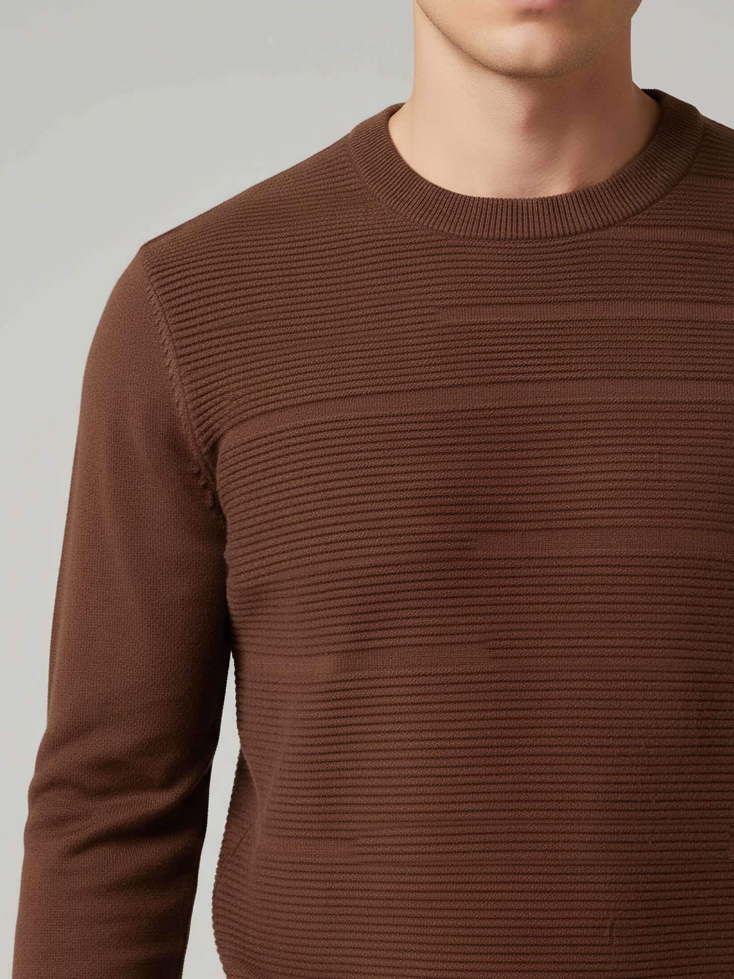 Celio Men Brown Solid Regular Fit Cotton Sweaters