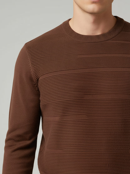 Celio Men Brown Solid Regular Fit Cotton Sweaters