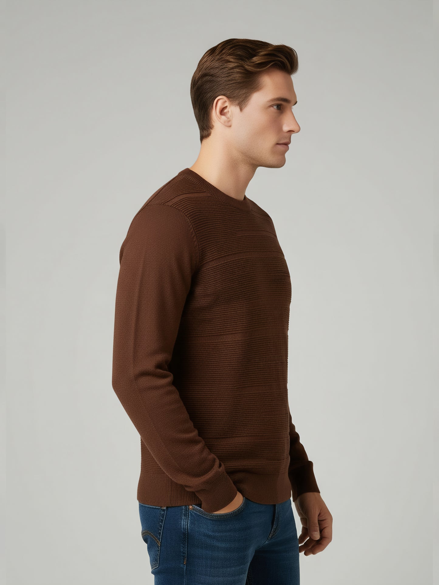 Celio Men Brown Solid Regular Fit Cotton Sweaters