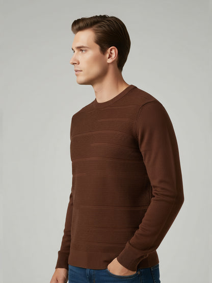 Celio Men Brown Solid Regular Fit Cotton Sweaters