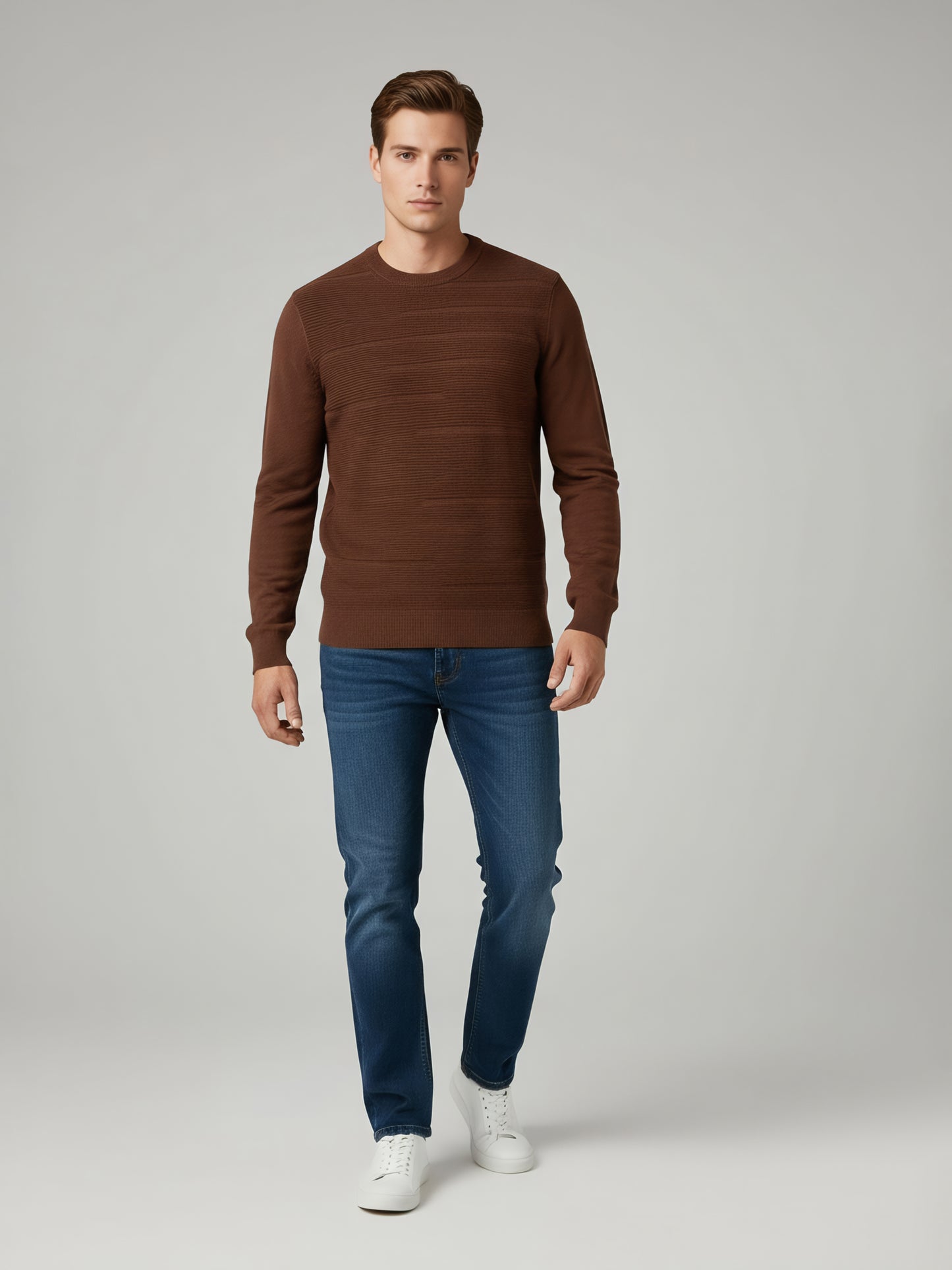 Celio Men Brown Solid Regular Fit Cotton Sweaters