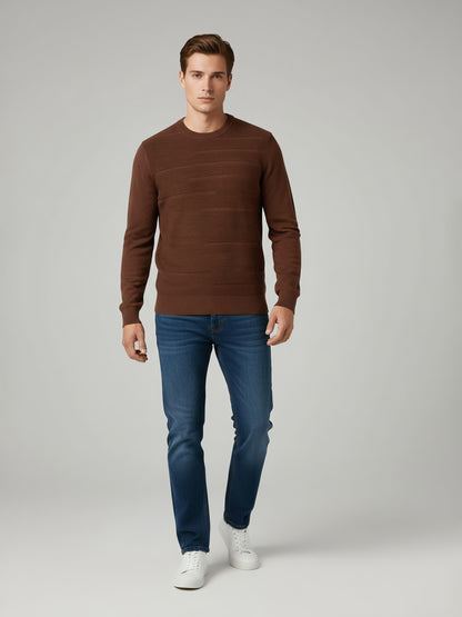 Celio Men Brown Solid Regular Fit Cotton Sweaters