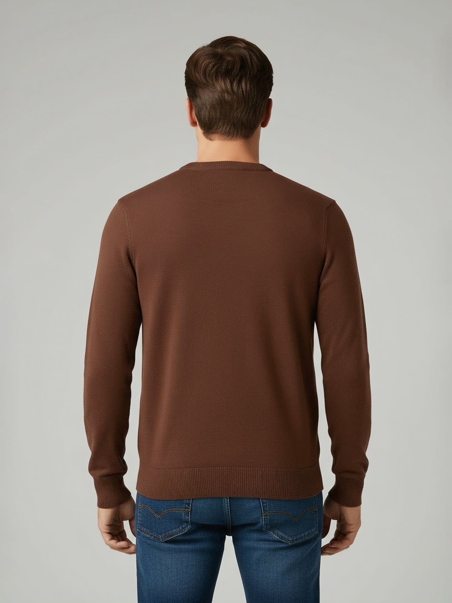 Celio Men Brown Solid Regular Fit Cotton Sweaters