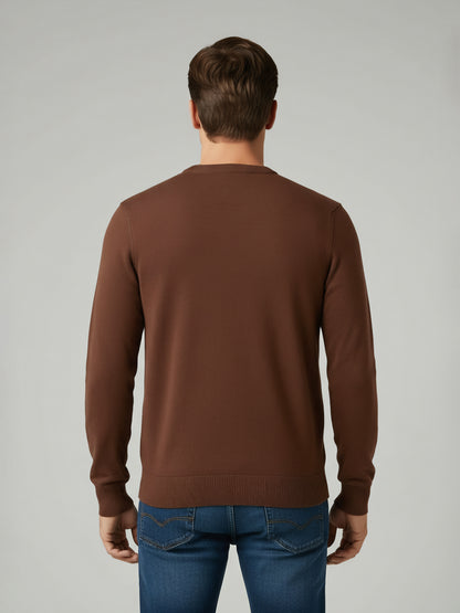 Celio Men Brown Solid Regular Fit Cotton Sweaters