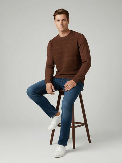 Celio Men Brown Solid Regular Fit Cotton Sweaters