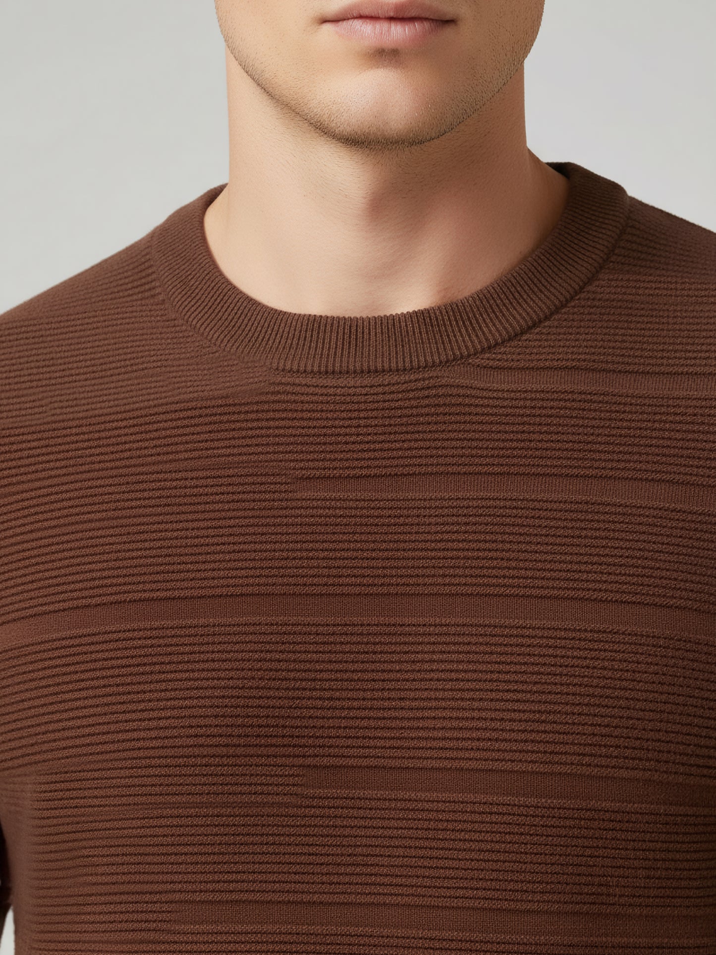 Celio Men Brown Solid Regular Fit Cotton Sweaters