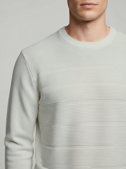 Celio Men Off White Solid Regular Fit Cotton Sweaters