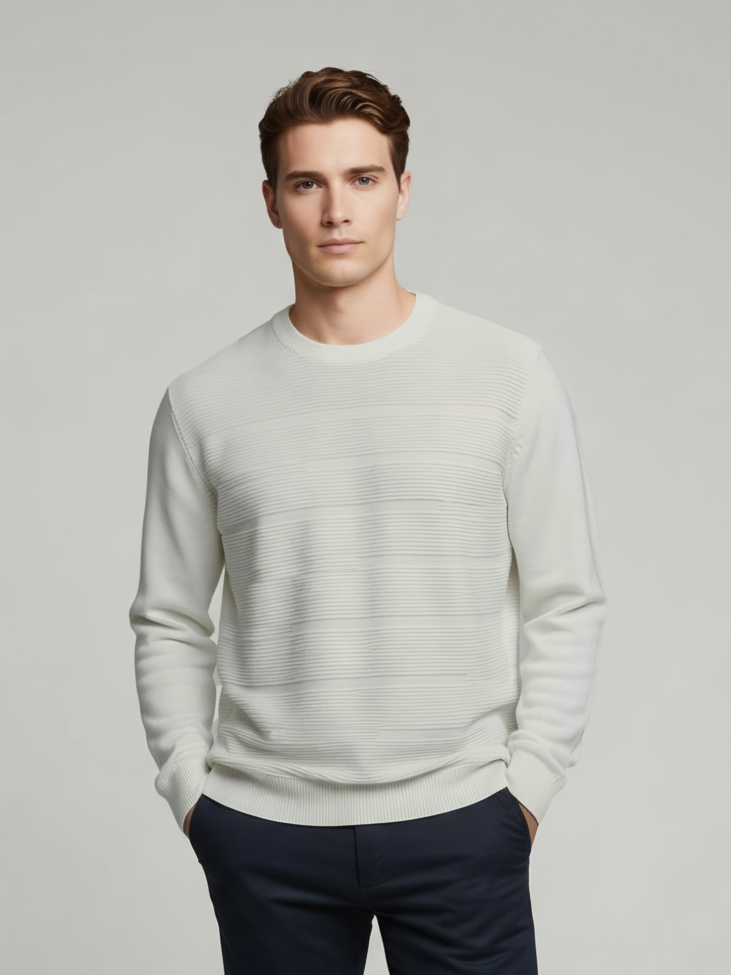 Celio Men Off White Solid Regular Fit Cotton Sweaters