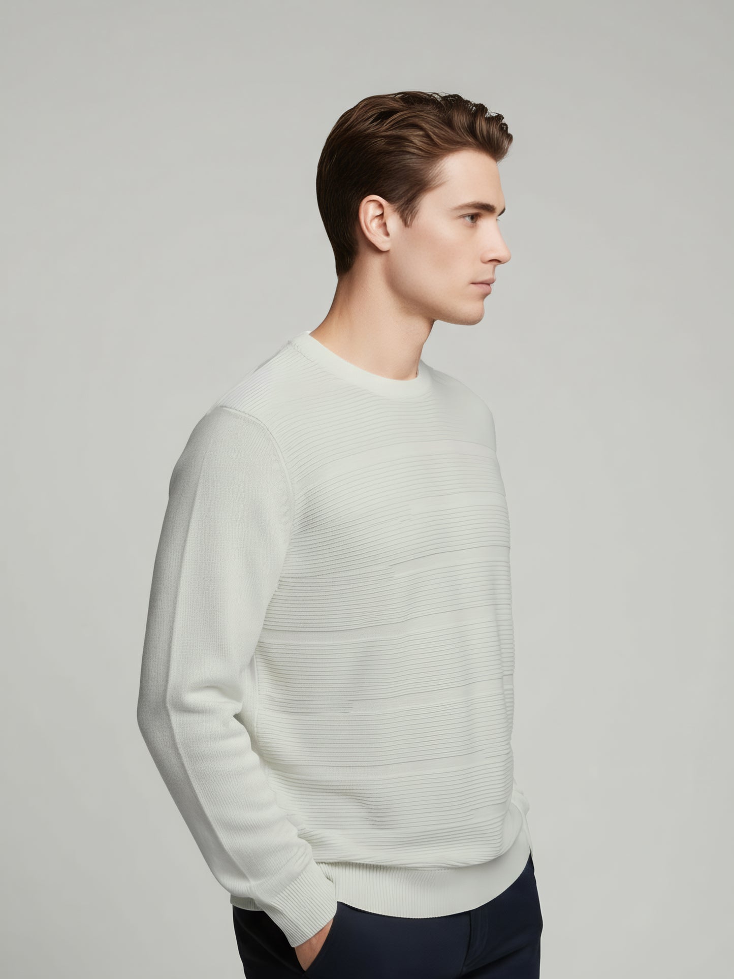 Celio Men Off White Solid Regular Fit Cotton Sweaters