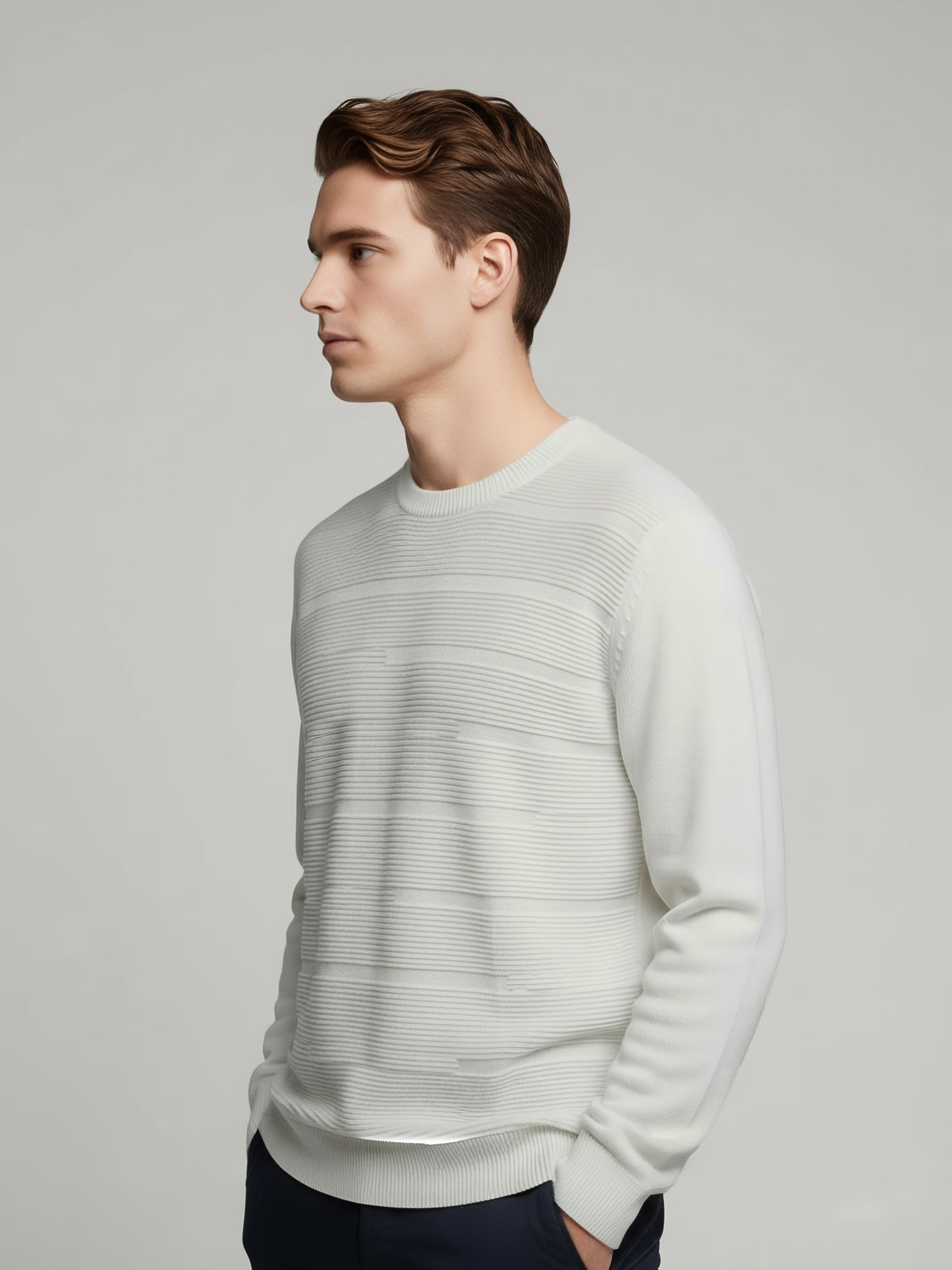 Celio Men Off White Solid Regular Fit Cotton Sweaters