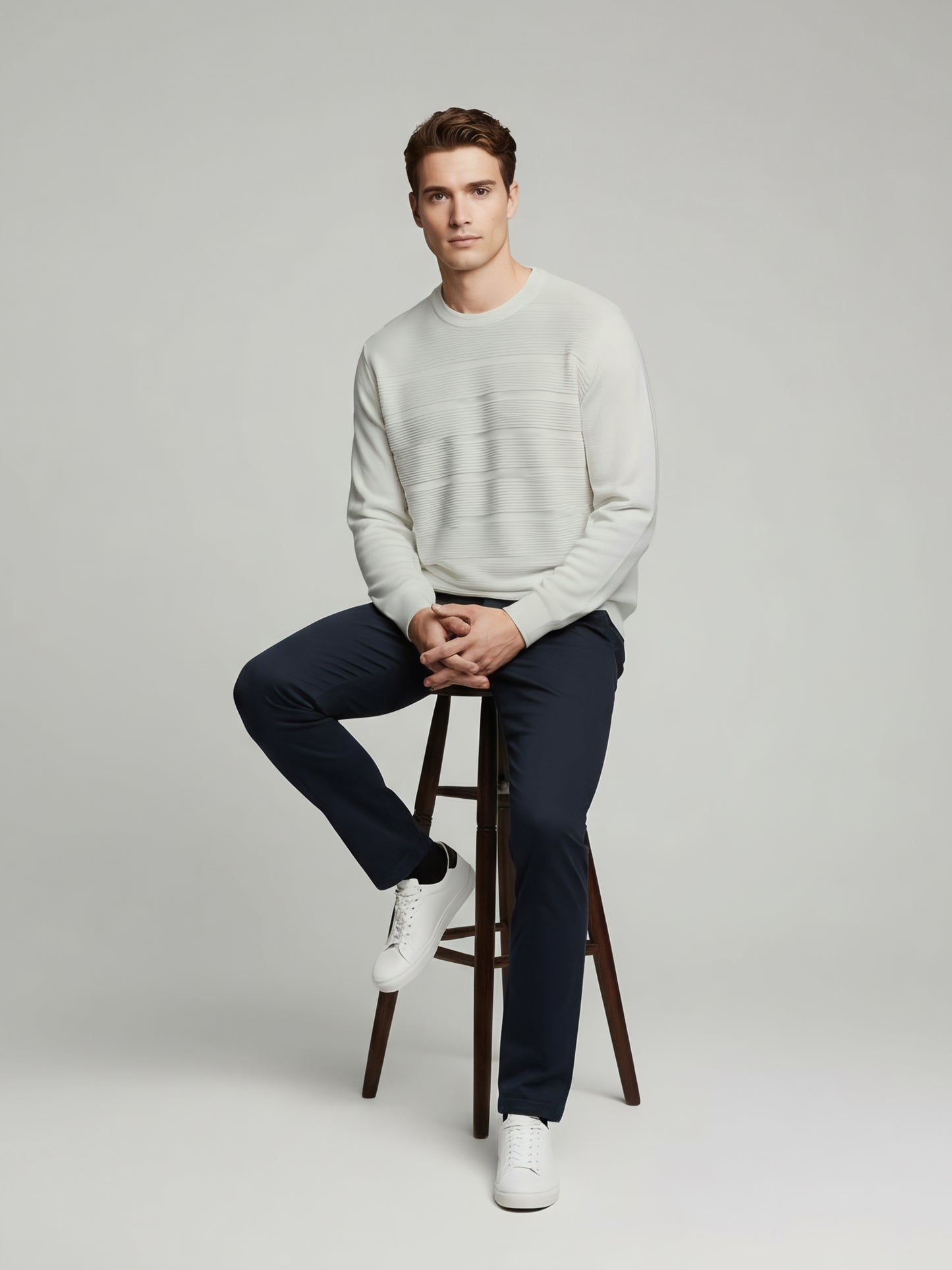 Celio Men Off White Solid Regular Fit Cotton Sweaters