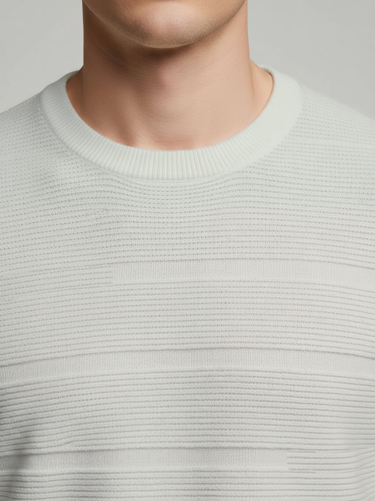 Celio Men Off White Solid Regular Fit Cotton Sweaters