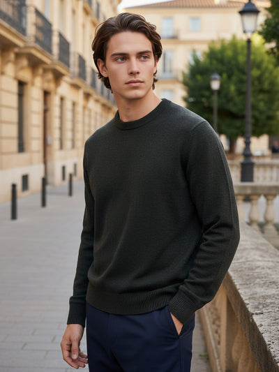 Celio* Men Green Solid Regular Fit Cotton Sweaters