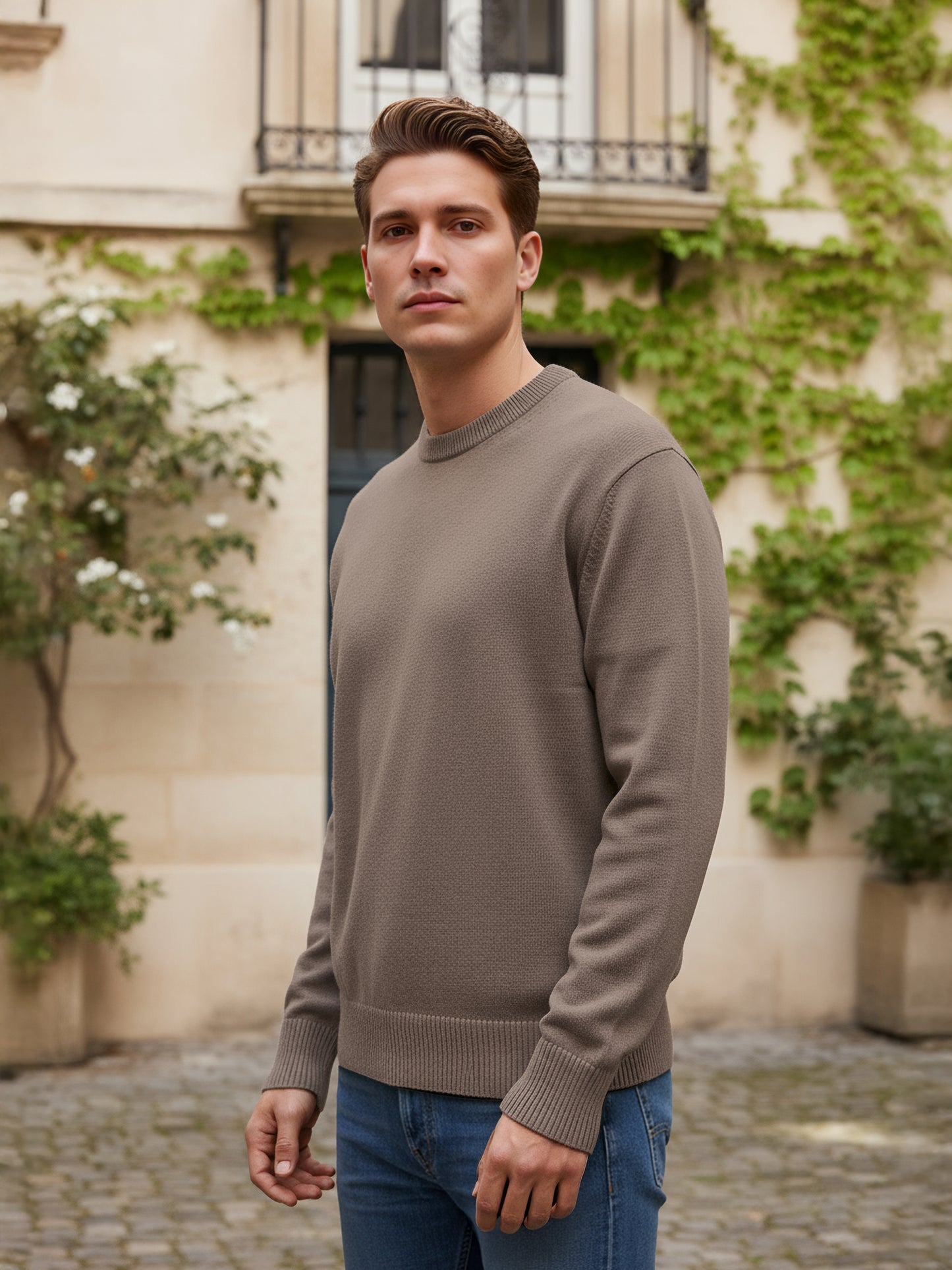 Celio* Men Beige Solid Regular Fit Cotton Sweaters