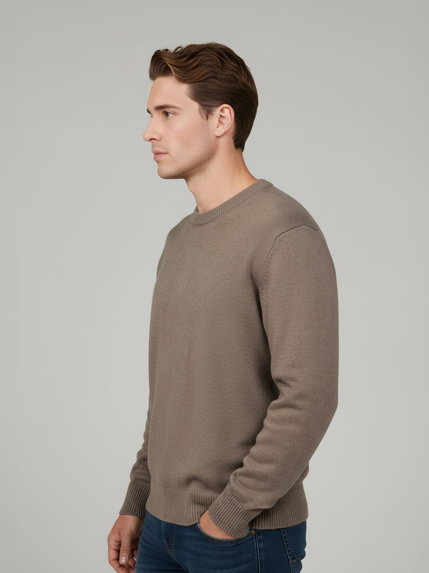 Celio* Men Beige Solid Regular Fit Cotton Sweaters