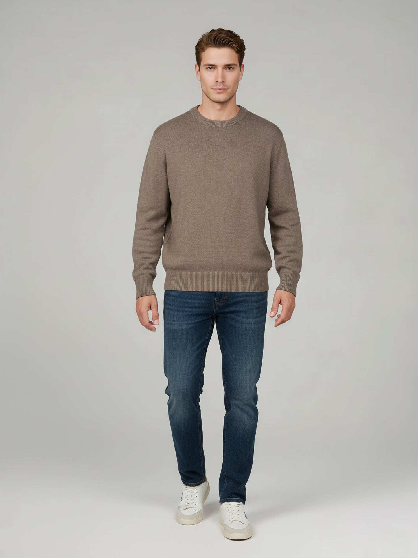 Celio* Men Beige Solid Regular Fit Cotton Sweaters