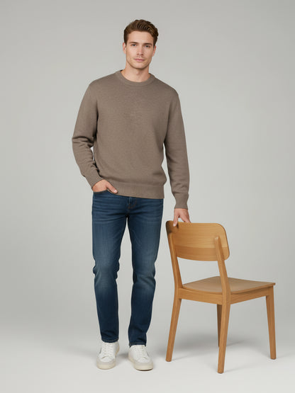 Celio* Men Beige Solid Regular Fit Cotton Sweaters