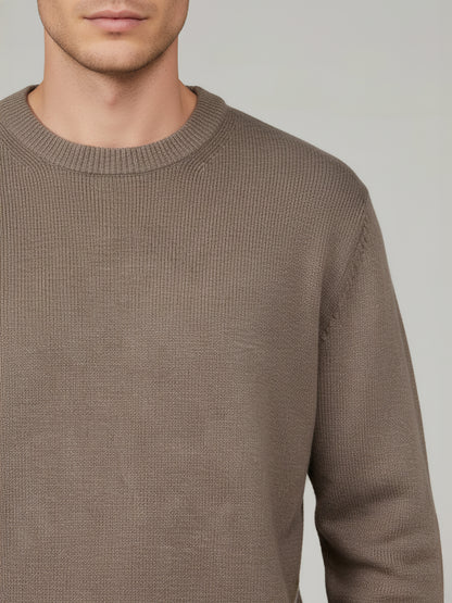 Celio* Men Beige Solid Regular Fit Cotton Sweaters