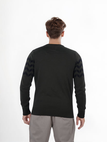 Celio* Men Olive Printed Regular Fit Cotton Sweater